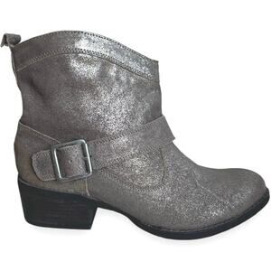 Naughty Monkey Pascal Metallic Pewter Leather Block Heel Ankle Boots Women's 7.5